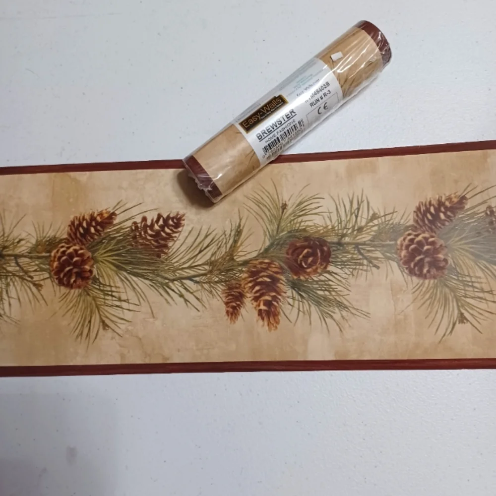 Wallpaper Border Pinecones Red Trim